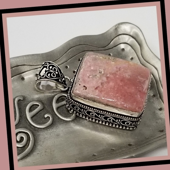 9ct Rhodochrosite ✦ Pendant ✦ Sterling Silver Vintage Victorian Rare Crystal NWT - Picture 2 of 4